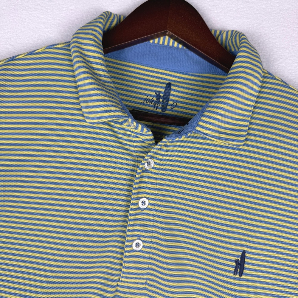 Johnnie-O PREP-FORMANCE Mens L Mellow Yellow Blue Striped Golf Polo JMPO1360